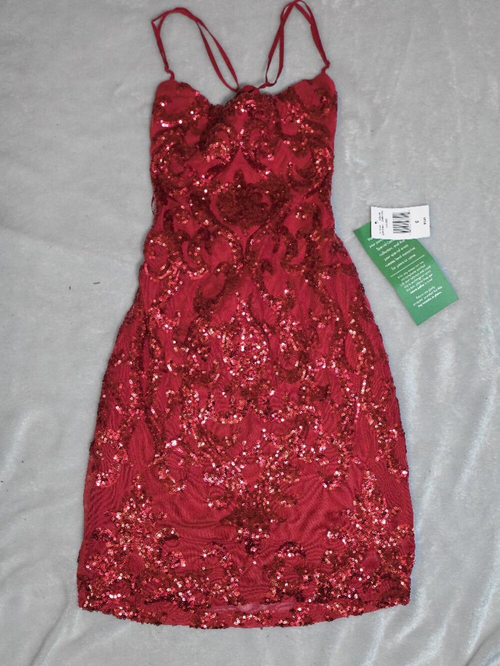 B. Smart Red Sequin Mini Dress Size 6 Party Cocktail Prom Open Back 27" x 11"